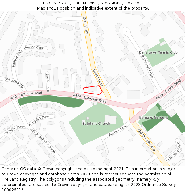LUKES PLACE, GREEN LANE, STANMORE, HA7 3AH: Location map and indicative extent of plot