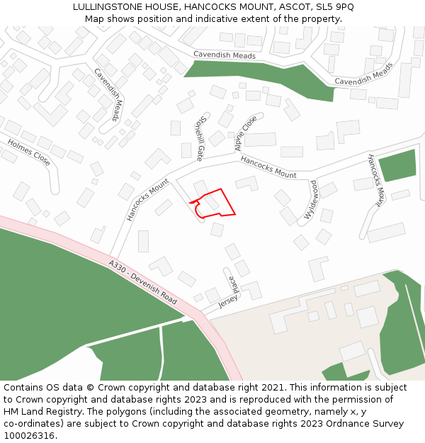LULLINGSTONE HOUSE, HANCOCKS MOUNT, ASCOT, SL5 9PQ: Location map and indicative extent of plot