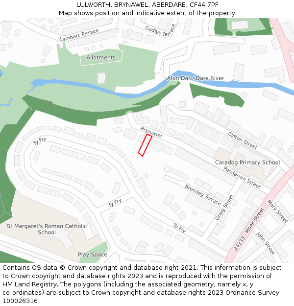 LULWORTH, BRYNAWEL, ABERDARE, CF44 7PF: Location map and indicative extent of plot