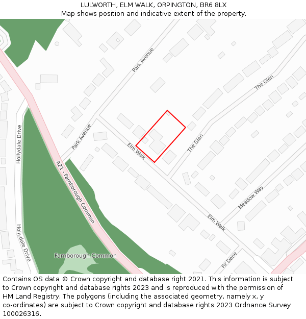 LULWORTH, ELM WALK, ORPINGTON, BR6 8LX: Location map and indicative extent of plot