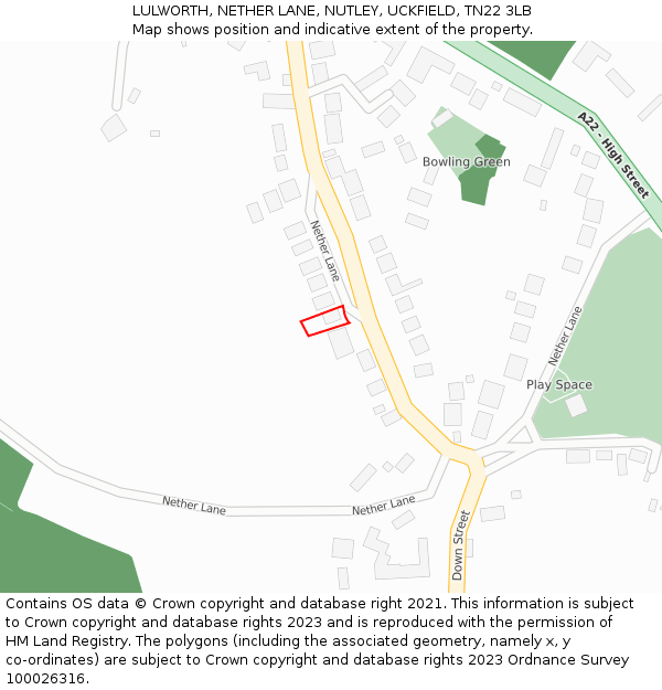 LULWORTH, NETHER LANE, NUTLEY, UCKFIELD, TN22 3LB: Location map and indicative extent of plot