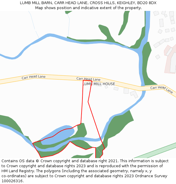 LUMB MILL BARN, CARR HEAD LANE, CROSS HILLS, KEIGHLEY, BD20 8DX: Location map and indicative extent of plot