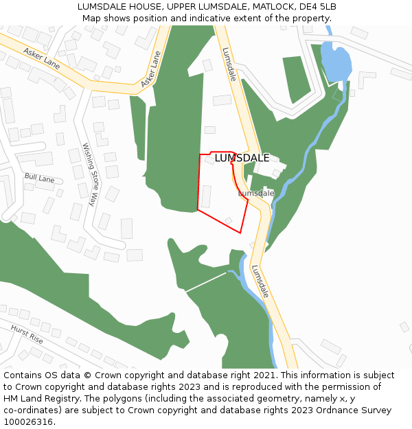 LUMSDALE HOUSE, UPPER LUMSDALE, MATLOCK, DE4 5LB: Location map and indicative extent of plot