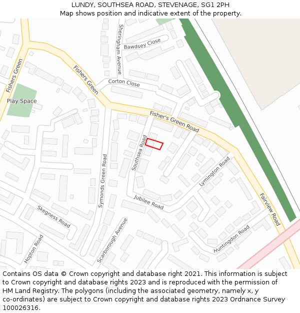 LUNDY, SOUTHSEA ROAD, STEVENAGE, SG1 2PH: Location map and indicative extent of plot