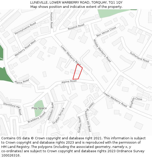 LUNEVILLE, LOWER WARBERRY ROAD, TORQUAY, TQ1 1QY: Location map and indicative extent of plot