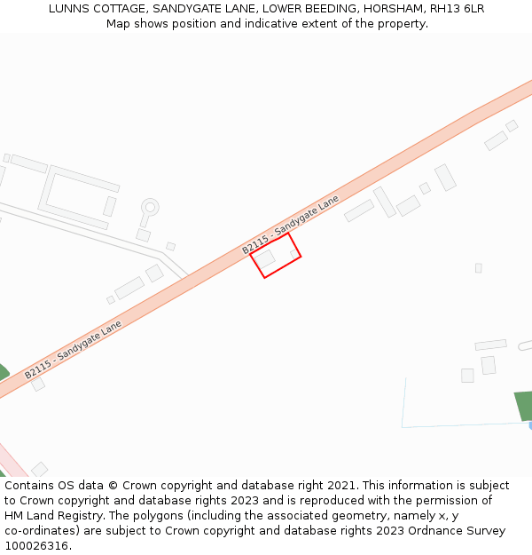 LUNNS COTTAGE, SANDYGATE LANE, LOWER BEEDING, HORSHAM, RH13 6LR: Location map and indicative extent of plot