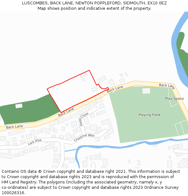 LUSCOMBES, BACK LANE, NEWTON POPPLEFORD, SIDMOUTH, EX10 0EZ: Location map and indicative extent of plot