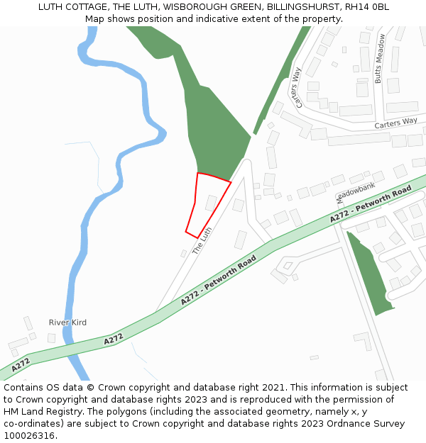 LUTH COTTAGE, THE LUTH, WISBOROUGH GREEN, BILLINGSHURST, RH14 0BL: Location map and indicative extent of plot