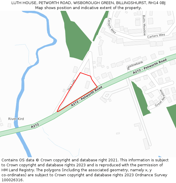 LUTH HOUSE, PETWORTH ROAD, WISBOROUGH GREEN, BILLINGSHURST, RH14 0BJ: Location map and indicative extent of plot