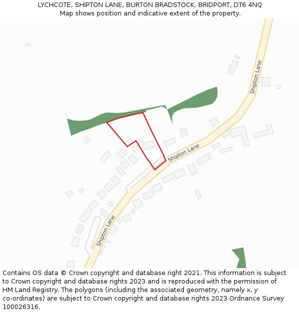 LYCHCOTE, SHIPTON LANE, BURTON BRADSTOCK, BRIDPORT, DT6 4NQ: Location map and indicative extent of plot