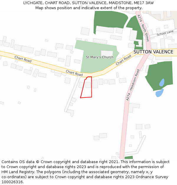 LYCHGATE, CHART ROAD, SUTTON VALENCE, MAIDSTONE, ME17 3AW: Location map and indicative extent of plot