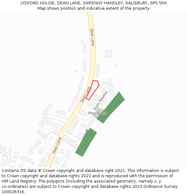 LYDFORD HOUSE, DEAN LANE, SIXPENNY HANDLEY, SALISBURY, SP5 5PA: Location map and indicative extent of plot