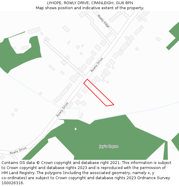 LYHOPE, ROWLY DRIVE, CRANLEIGH, GU6 8PN: Location map and indicative extent of plot