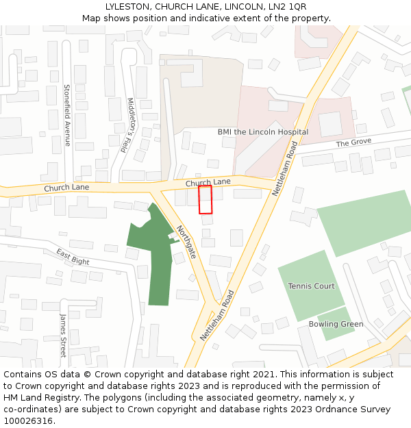 LYLESTON, CHURCH LANE, LINCOLN, LN2 1QR: Location map and indicative extent of plot