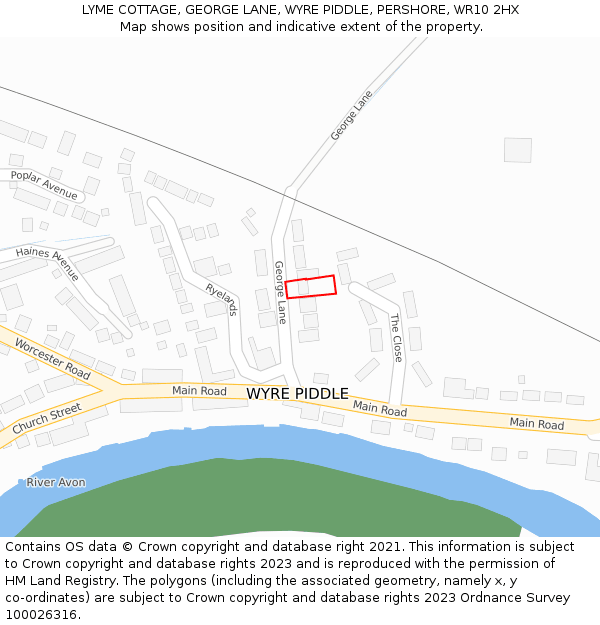 LYME COTTAGE, GEORGE LANE, WYRE PIDDLE, PERSHORE, WR10 2HX: Location map and indicative extent of plot