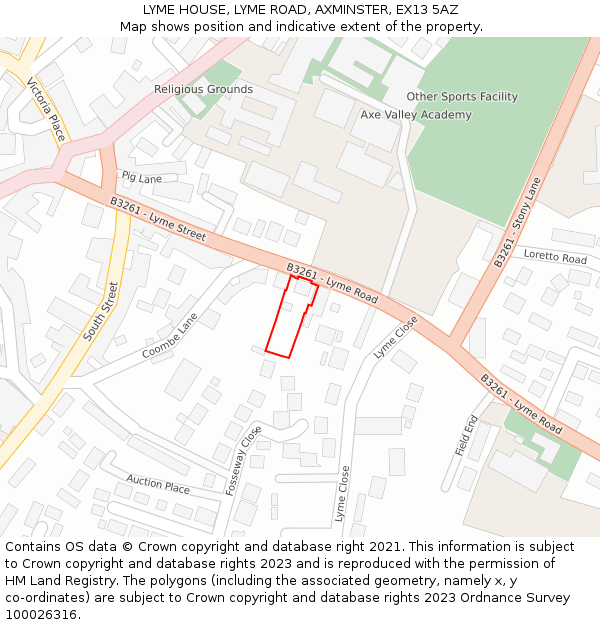 LYME HOUSE, LYME ROAD, AXMINSTER, EX13 5AZ: Location map and indicative extent of plot