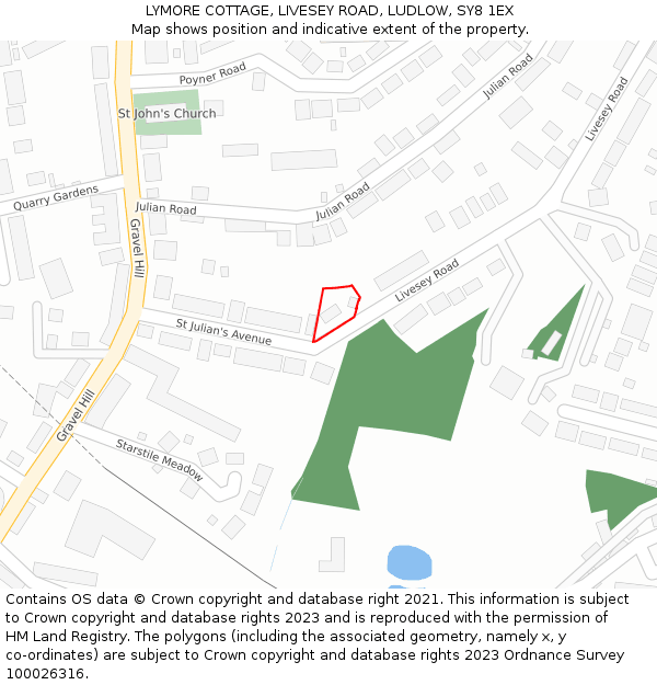 LYMORE COTTAGE, LIVESEY ROAD, LUDLOW, SY8 1EX: Location map and indicative extent of plot