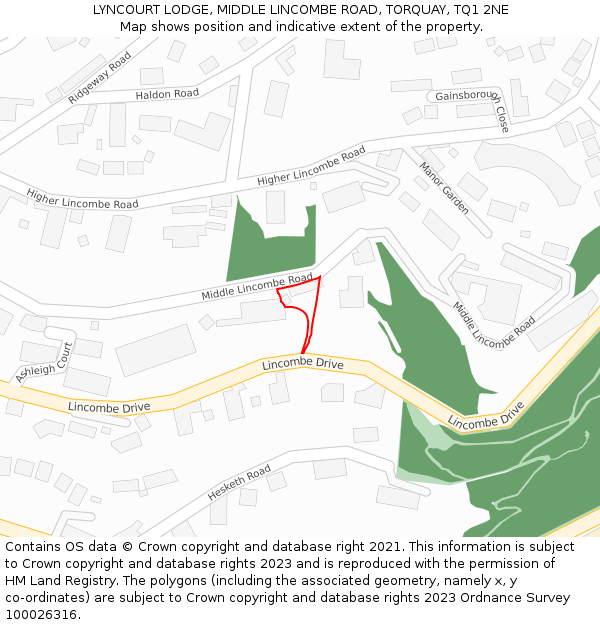 LYNCOURT LODGE, MIDDLE LINCOMBE ROAD, TORQUAY, TQ1 2NE: Location map and indicative extent of plot