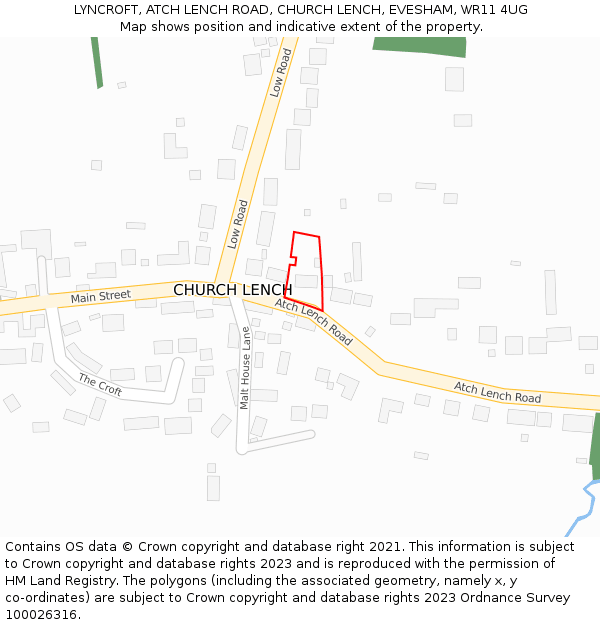 LYNCROFT, ATCH LENCH ROAD, CHURCH LENCH, EVESHAM, WR11 4UG: Location map and indicative extent of plot