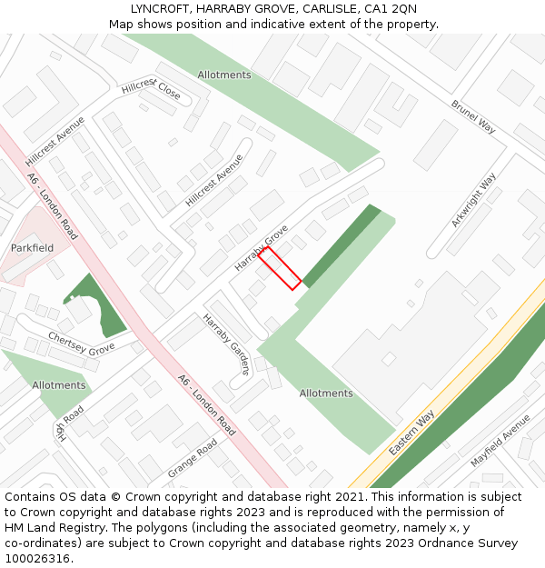 LYNCROFT, HARRABY GROVE, CARLISLE, CA1 2QN: Location map and indicative extent of plot