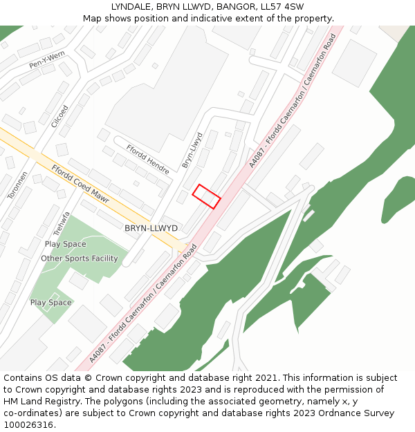 LYNDALE, BRYN LLWYD, BANGOR, LL57 4SW: Location map and indicative extent of plot