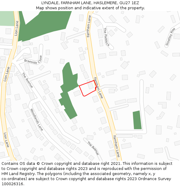 LYNDALE, FARNHAM LANE, HASLEMERE, GU27 1EZ: Location map and indicative extent of plot