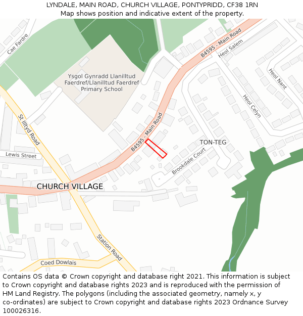LYNDALE, MAIN ROAD, CHURCH VILLAGE, PONTYPRIDD, CF38 1RN: Location map and indicative extent of plot