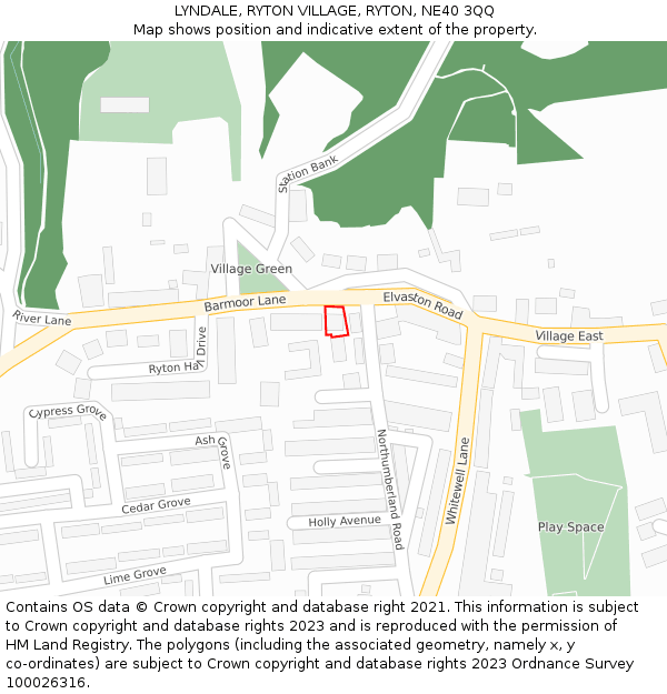 LYNDALE, RYTON VILLAGE, RYTON, NE40 3QQ: Location map and indicative extent of plot