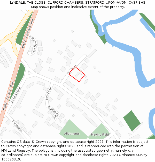 LYNDALE, THE CLOSE, CLIFFORD CHAMBERS, STRATFORD-UPON-AVON, CV37 8HS: Location map and indicative extent of plot
