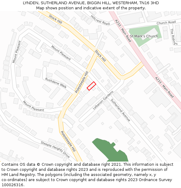 LYNDEN, SUTHERLAND AVENUE, BIGGIN HILL, WESTERHAM, TN16 3HD: Location map and indicative extent of plot