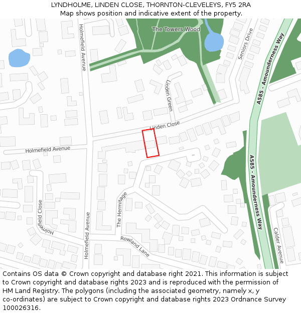 LYNDHOLME, LINDEN CLOSE, THORNTON-CLEVELEYS, FY5 2RA: Location map and indicative extent of plot