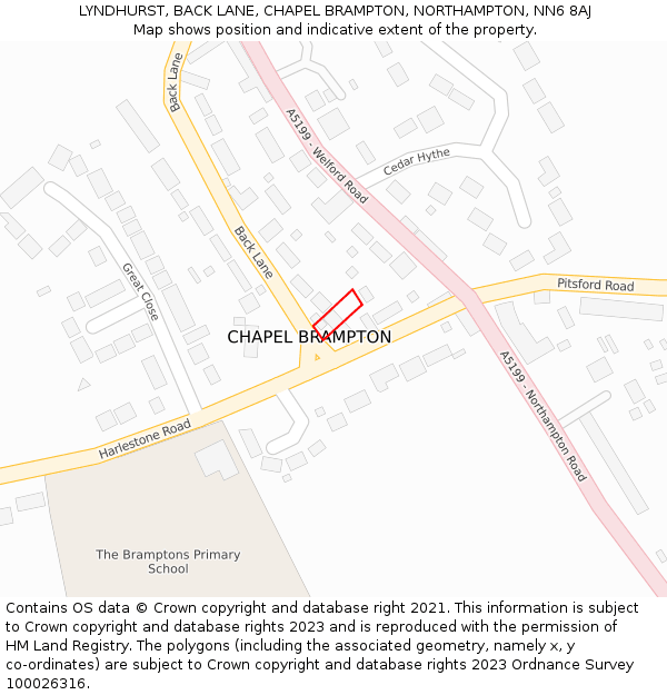 LYNDHURST, BACK LANE, CHAPEL BRAMPTON, NORTHAMPTON, NN6 8AJ: Location map and indicative extent of plot