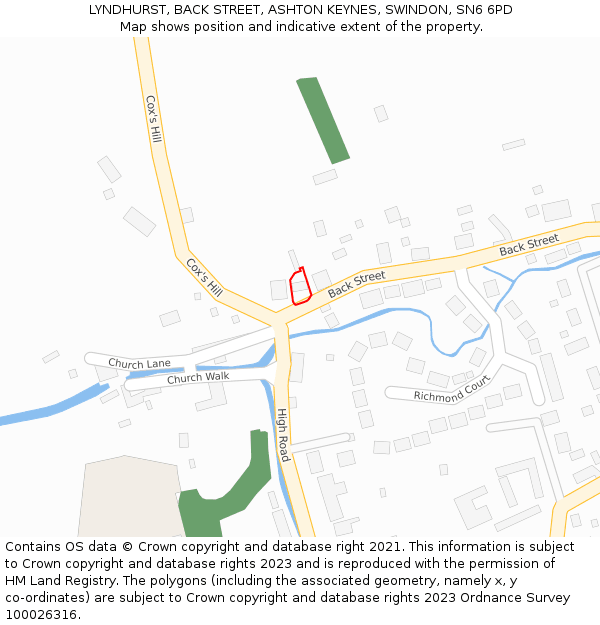 LYNDHURST, BACK STREET, ASHTON KEYNES, SWINDON, SN6 6PD: Location map and indicative extent of plot