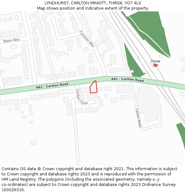 LYNDHURST, CARLTON MINIOTT, THIRSK, YO7 4LX: Location map and indicative extent of plot