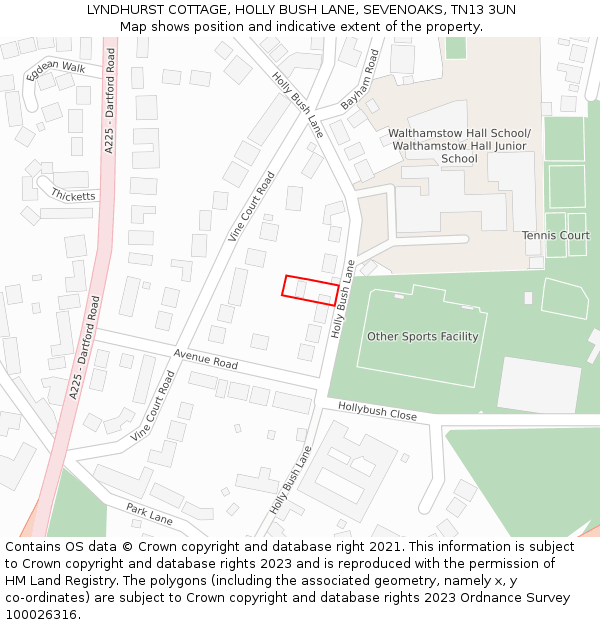 LYNDHURST COTTAGE, HOLLY BUSH LANE, SEVENOAKS, TN13 3UN: Location map and indicative extent of plot