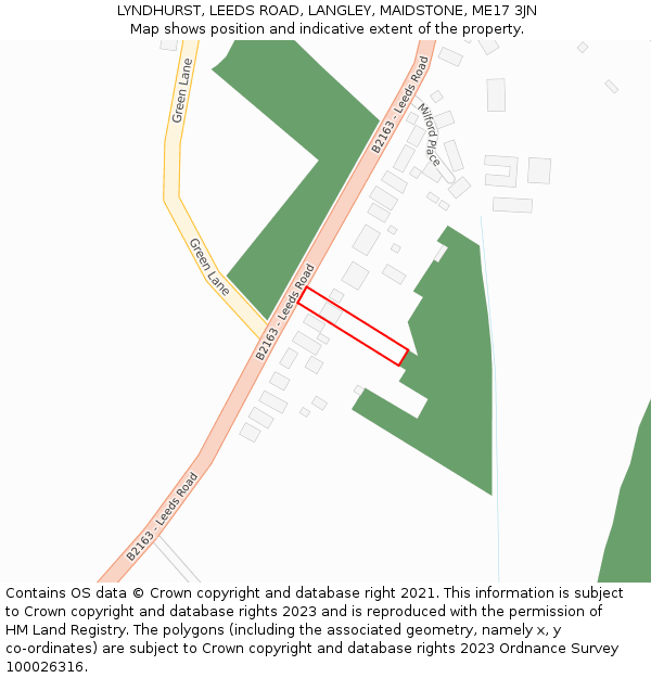 LYNDHURST, LEEDS ROAD, LANGLEY, MAIDSTONE, ME17 3JN: Location map and indicative extent of plot
