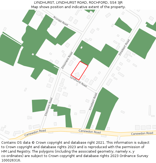 LYNDHURST, LYNDHURST ROAD, ROCHFORD, SS4 3JR: Location map and indicative extent of plot