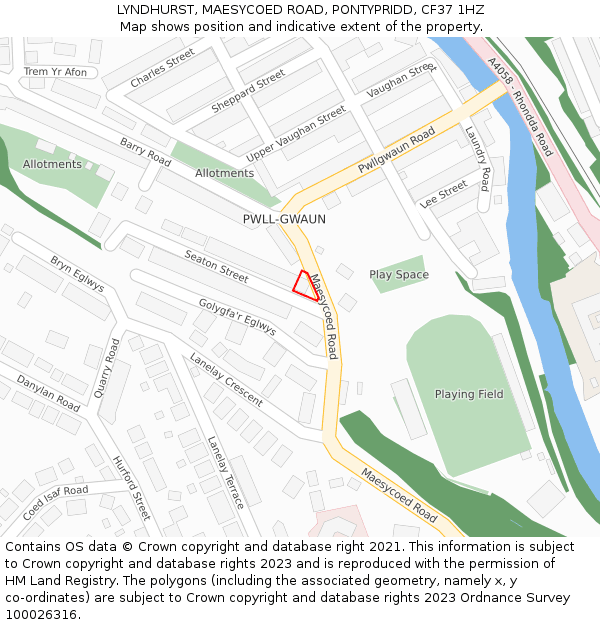 LYNDHURST, MAESYCOED ROAD, PONTYPRIDD, CF37 1HZ: Location map and indicative extent of plot