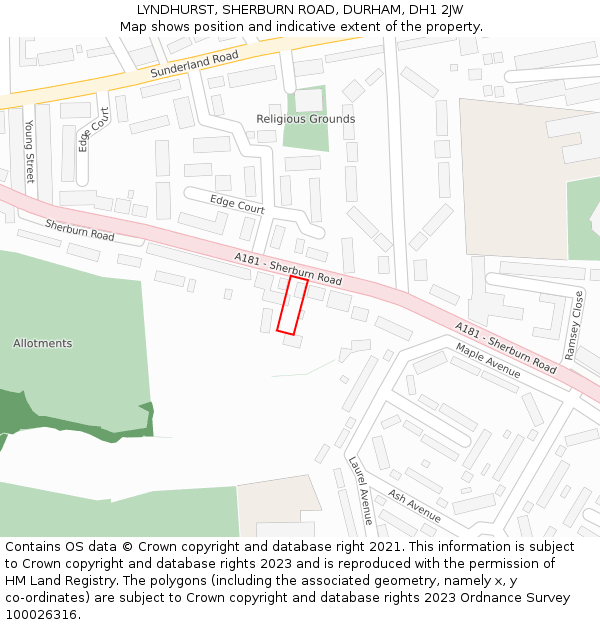 LYNDHURST, SHERBURN ROAD, DURHAM, DH1 2JW: Location map and indicative extent of plot