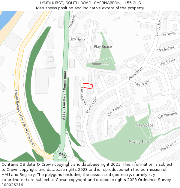 LYNDHURST, SOUTH ROAD, CAERNARFON, LL55 2HS: Location map and indicative extent of plot