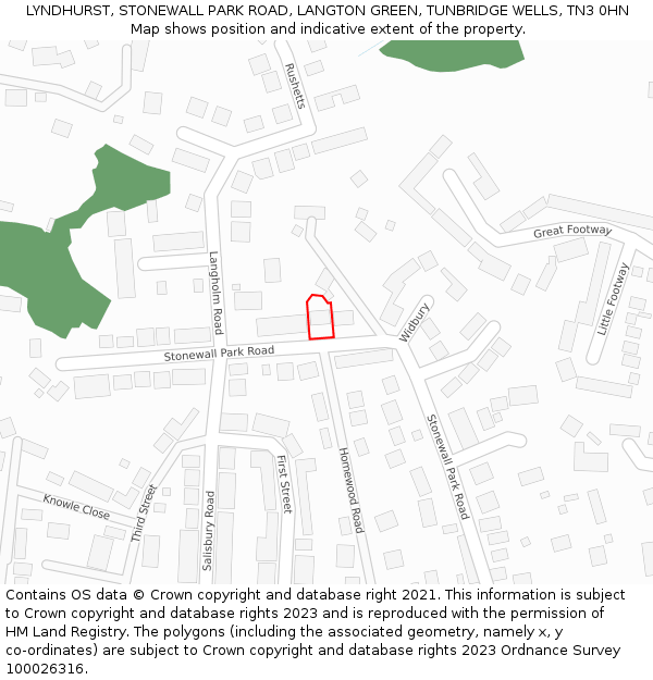 LYNDHURST, STONEWALL PARK ROAD, LANGTON GREEN, TUNBRIDGE WELLS, TN3 0HN: Location map and indicative extent of plot
