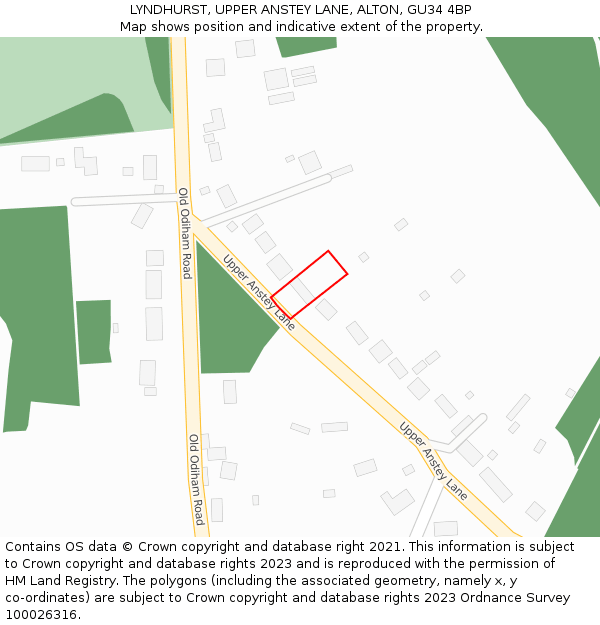 LYNDHURST, UPPER ANSTEY LANE, ALTON, GU34 4BP: Location map and indicative extent of plot