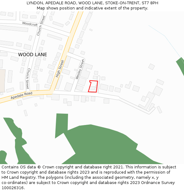 LYNDON, APEDALE ROAD, WOOD LANE, STOKE-ON-TRENT, ST7 8PH: Location map and indicative extent of plot