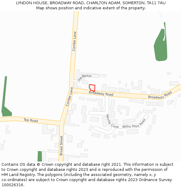 LYNDON HOUSE, BROADWAY ROAD, CHARLTON ADAM, SOMERTON, TA11 7AU: Location map and indicative extent of plot