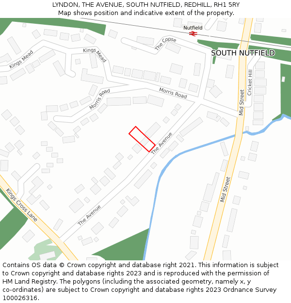 LYNDON, THE AVENUE, SOUTH NUTFIELD, REDHILL, RH1 5RY: Location map and indicative extent of plot