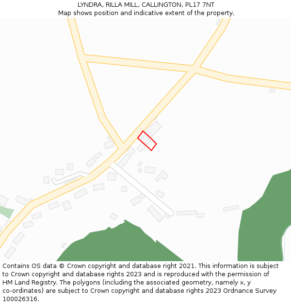 LYNDRA, RILLA MILL, CALLINGTON, PL17 7NT: Location map and indicative extent of plot
