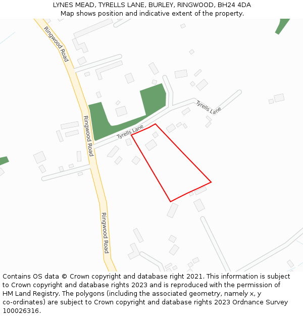 LYNES MEAD, TYRELLS LANE, BURLEY, RINGWOOD, BH24 4DA: Location map and indicative extent of plot