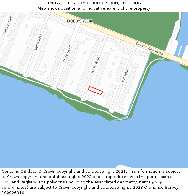 LYNFA, DERBY ROAD, HODDESDON, EN11 0BG: Location map and indicative extent of plot