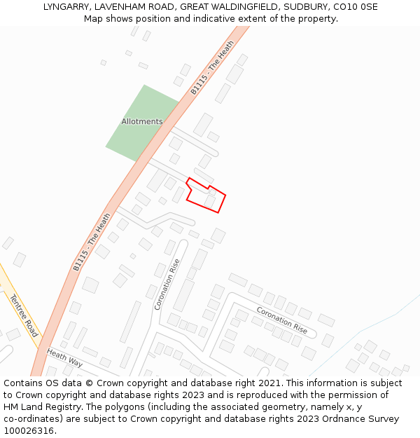 LYNGARRY, LAVENHAM ROAD, GREAT WALDINGFIELD, SUDBURY, CO10 0SE: Location map and indicative extent of plot