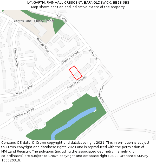 LYNGARTH, RAINHALL CRESCENT, BARNOLDSWICK, BB18 6BS: Location map and indicative extent of plot